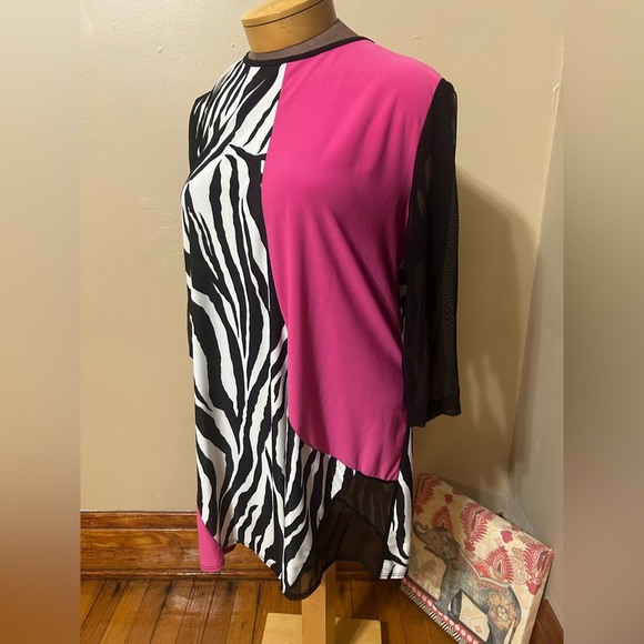Verducci Womens Blouse/Tunic Pink & Black With Mesh Sleeves Size XL Stretchy - Picture 2 of 8